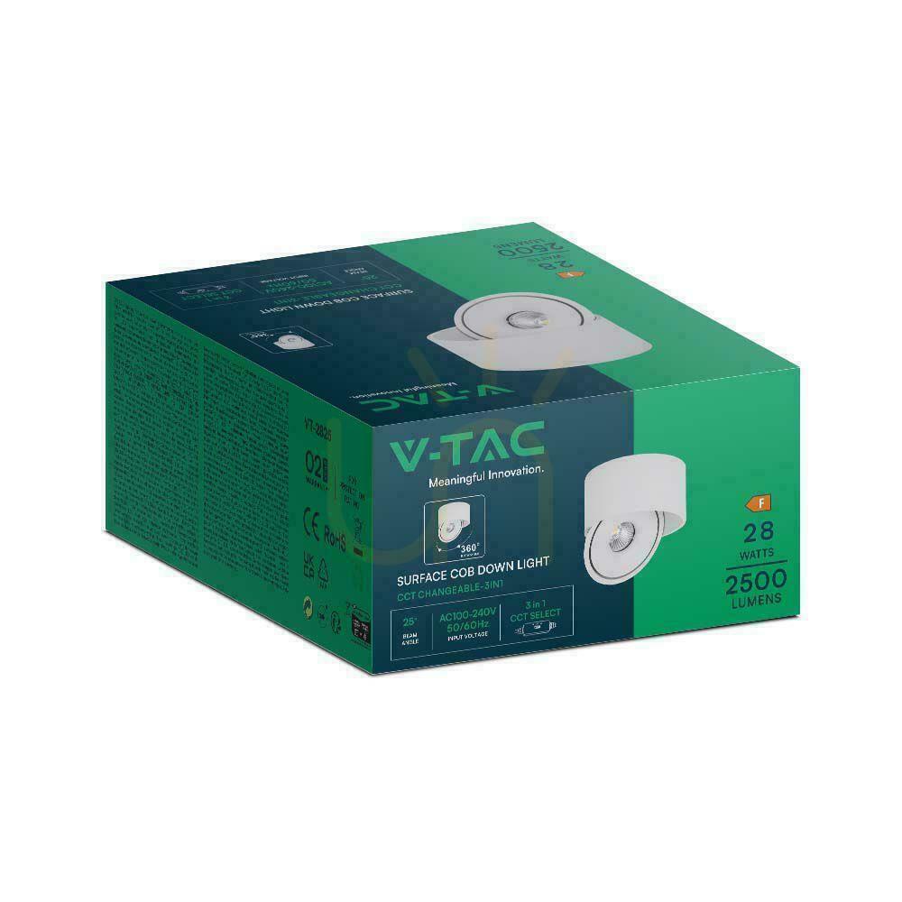 Előadás Felszíni beépíthető lámpa V-TAC 28W Tilt CRI90 CCT White VT-2833 3000K-4000K-6400K 2500lm. Felszíni beépíthető lámpa V-TAC 28W Tilt CRI90 CCT White VT-2833 3000K-4000K-6400K 2500lm.