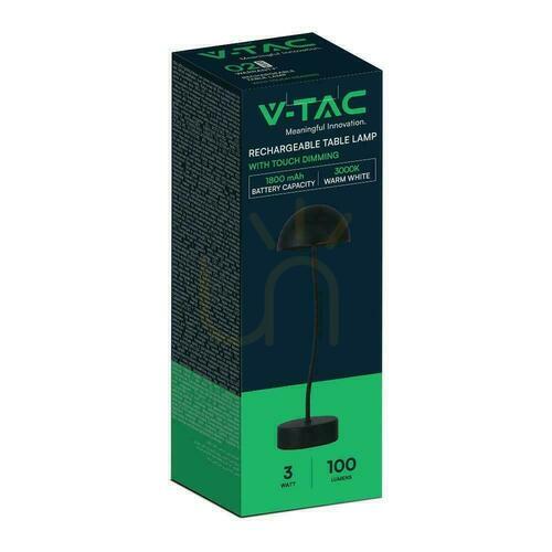 Jelölje be V-TAC 3W LED töltés Dimmelhető éjjeliszekrény asztali lámpa Fekete VT-7574 3000K 100lm