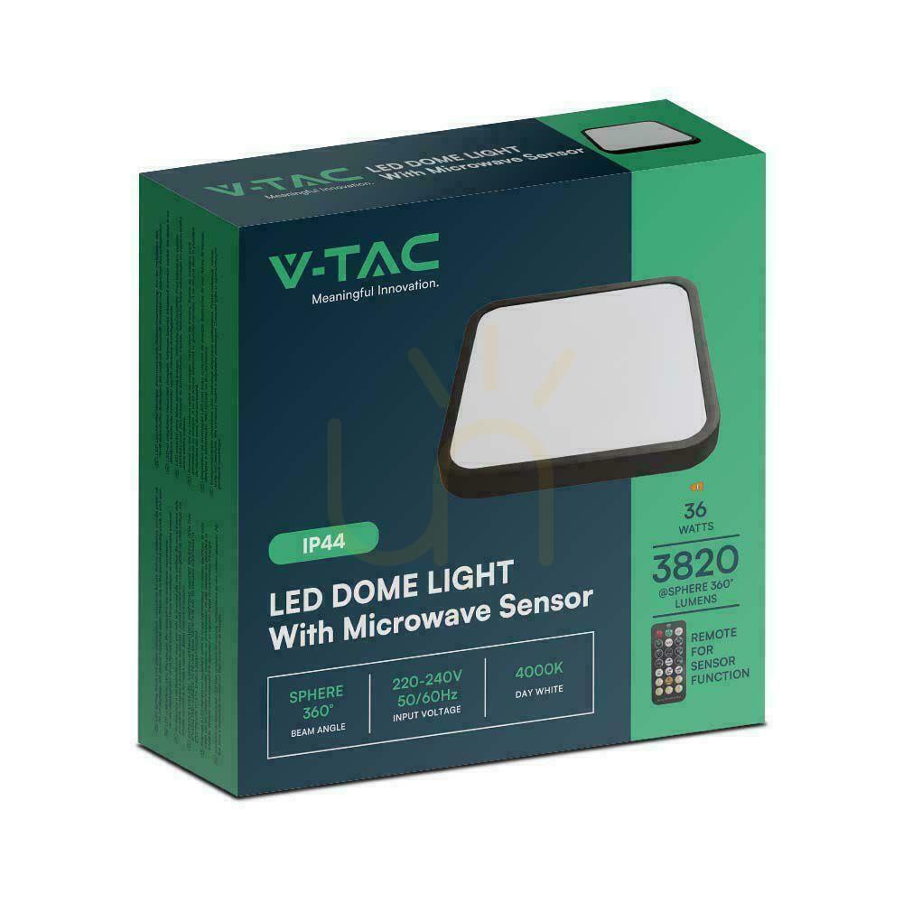 Előadás Plafond V-TAC 36W LED négyzet 42x42cm felszíni szerelt kísérleti mozgásérzékelő IP44 Fekete VT-8630S 4000K 3820lm Plafond V-TAC 36W LED négyzet 42x42cm felszíni szerelt kísérleti mozgásérzékelő IP44 Fekete VT-8630S 4000K 3820lm