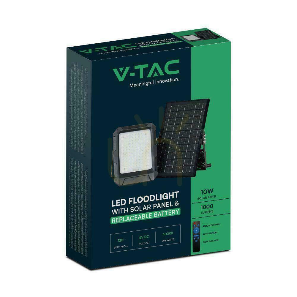 Előnézet V-TAC Solar LED projektor 10W távirányító, AUTO, időzítő, IP65 Fekete VT-55W 4000K 1000lm V-TAC Solar LED projektor 10W távirányító, AUTO, időzítő, IP65 Fekete VT-55W 4000K 1000lm