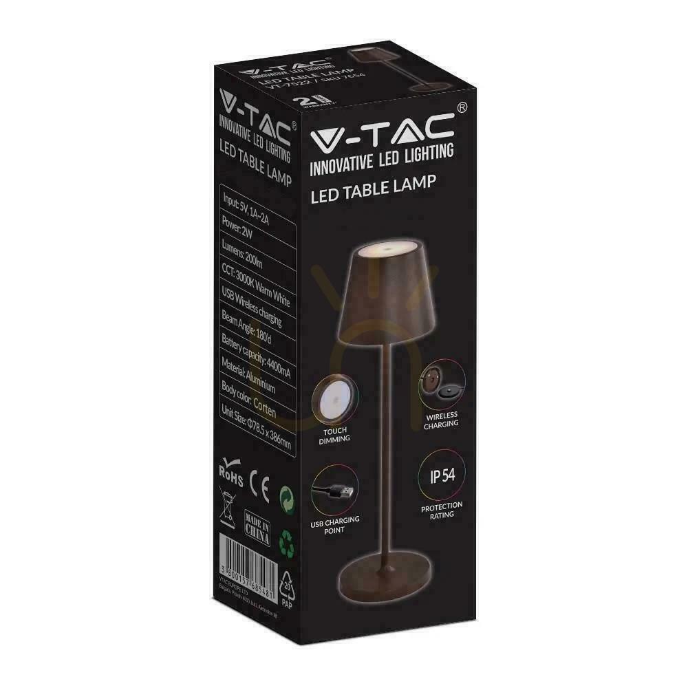 Jelölje be V-TAC 1.5W LED-es asztali éjszakai lámpa töltés Dimmelhető IP54 bronz, Corten VT-7997 3000K 150lm V-TAC 1.5W LED-es asztali éjszakai lámpa töltés Dimmelhető IP54 bronz, Corten VT-7997 3000K 150lm