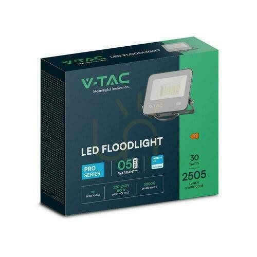 Jelölje be LED projektor V-TAC 30W 100Lm/W kábel 1mb SAMSUNG CHIP Fekete VT-44035 3000K 2505lm 5 év garancia