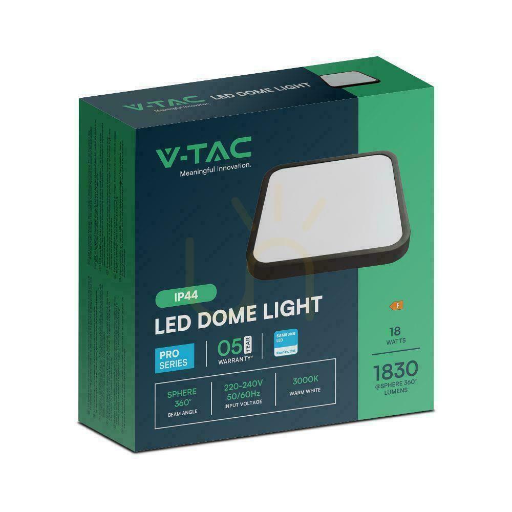 Előnézet Plafond V-TAC 18W LED SAMSUNG CHIP négyzet 25x25cm felszíni IP44 fekete VT-8618B 3000K 1830lm 5 év garancia 5 év garancia Plafond V-TAC 18W LED SAMSUNG CHIP négyzet 25x25cm felszíni IP44 fekete VT-8618B 3000K 1830lm 5 év garancia 5 év garancia