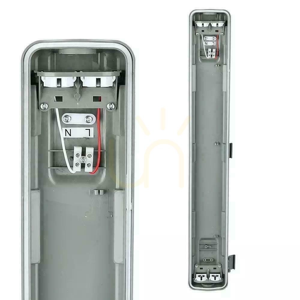 Kilátás V-TAC PC/PC 2x120cm (2 x 18W) hermetikus LED lámpatest (LED csövek tartozék) VT-12023 4000K 3400lm V-TAC PC/PC 2x120cm (2 x 18W) hermetikus LED lámpatest (LED csövek tartozék) VT-12023 4000K 3400lm