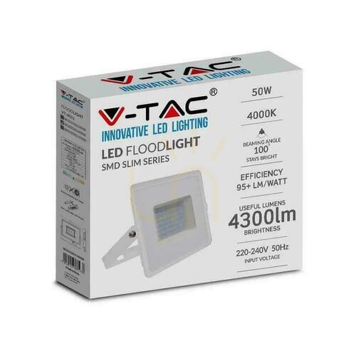 Jelölje be V-TAC LED projektor 50W SMD E-sorozatú fehér VT-4051 4000K 4300lm.