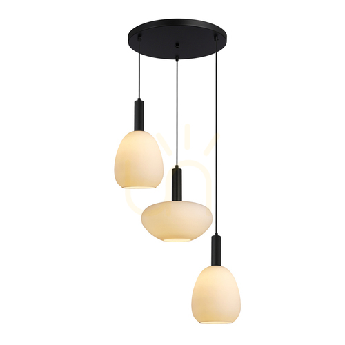 Jelölje be Italux fekete opál üveg 3 égős E27 LED függőlámpa PND-23541-3-BK-OP