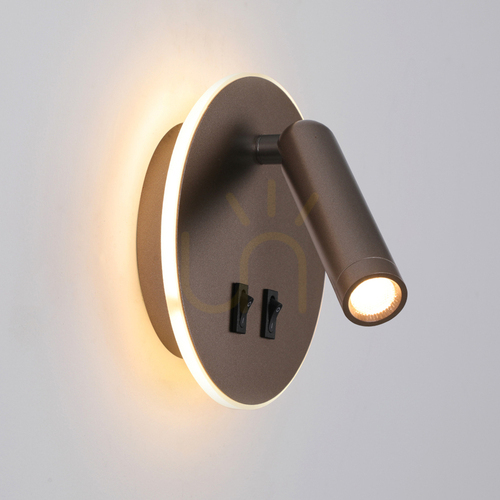 Jelölje be Italux Furla WL-53742-1-CF fali lámpa, kávébarna, LED 8 W 3000 K, 516 lm, háttérvilágított gyűrű + állítható spot, Ø14,5 cm
