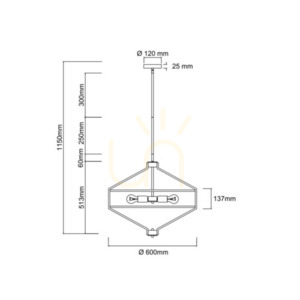 Függőlámpa Zundo Chocco 60 barna bézs 4 fényű fém-szövet E27 600 mm small 1