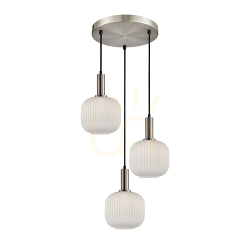 Jelölje be Italux Penzi E27 3 égős ezüst-fehér üveg függőlámpa PND-31981-3S-SC-WH