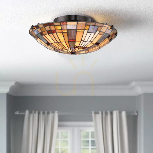 Jelölje be Inglenook mennyezeti lámpa - 2 foglalat - Valiant bronz, ólomüveg ernyő Elstead