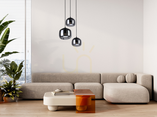 Jelölje be Italux Calto 3 égős függőlámpa füstös üveg E27 PND-67705-3-BK-SG