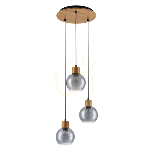 Jelölje be Italux Velma LED E27 3 pontos függőlámpa fa füstös üveg 32 cm PND-67505-3-WD