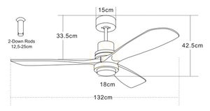 Függőlámpa Zambelis FAN fehér natúr fa LED 15W 132 cm small 2