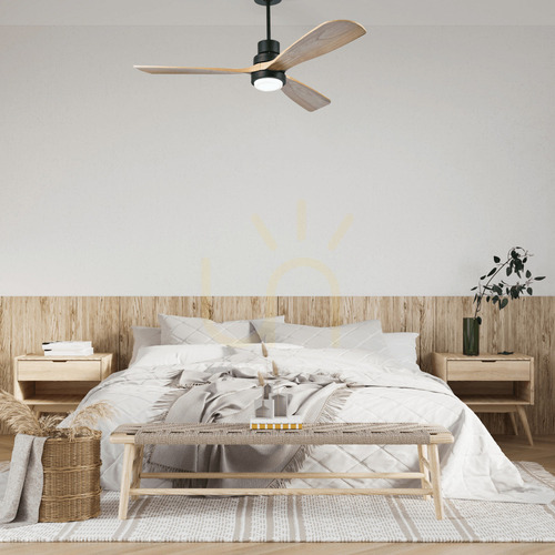 Jelölje be Függőlámpa ventilátor Zambelis fekete természetes fa LED 15W 132 cm