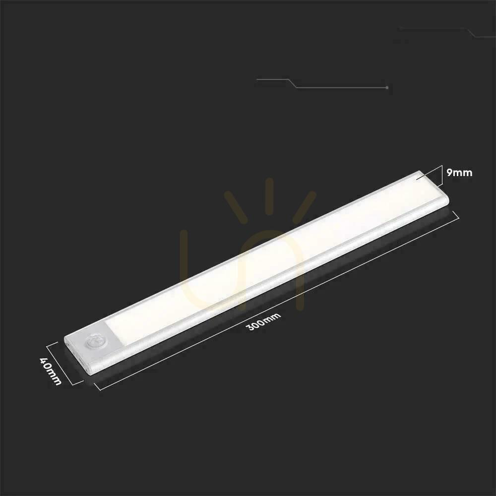 Jelölje be V-TAC 1.5W LED-es szekrény alatti lámpatest ezüst mozgásérzékelő USB töltés 30cm VT-8141 3000K 110lm V-TAC 1.5W LED-es szekrény alatti lámpatest ezüst mozgásérzékelő USB töltés 30cm VT-8141 3000K 110lm