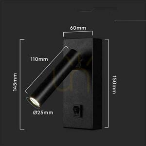 LED lámpatest V-TAC 2W fali lámpa hotel ágy kapcsoló fekete VT-402 4000K 150lm small 6