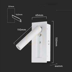 LED-es lámpatest V-TAC 2W COB CREE fali lámpa fehér hotel ágykapcsoló VT-88061-W 3000K 76lm 3 LED-es lámpatest V-TAC 2W COB CREE fali lámpa fehér hotel ágykapcsoló VT-88061-W 3000K 76lm small 3