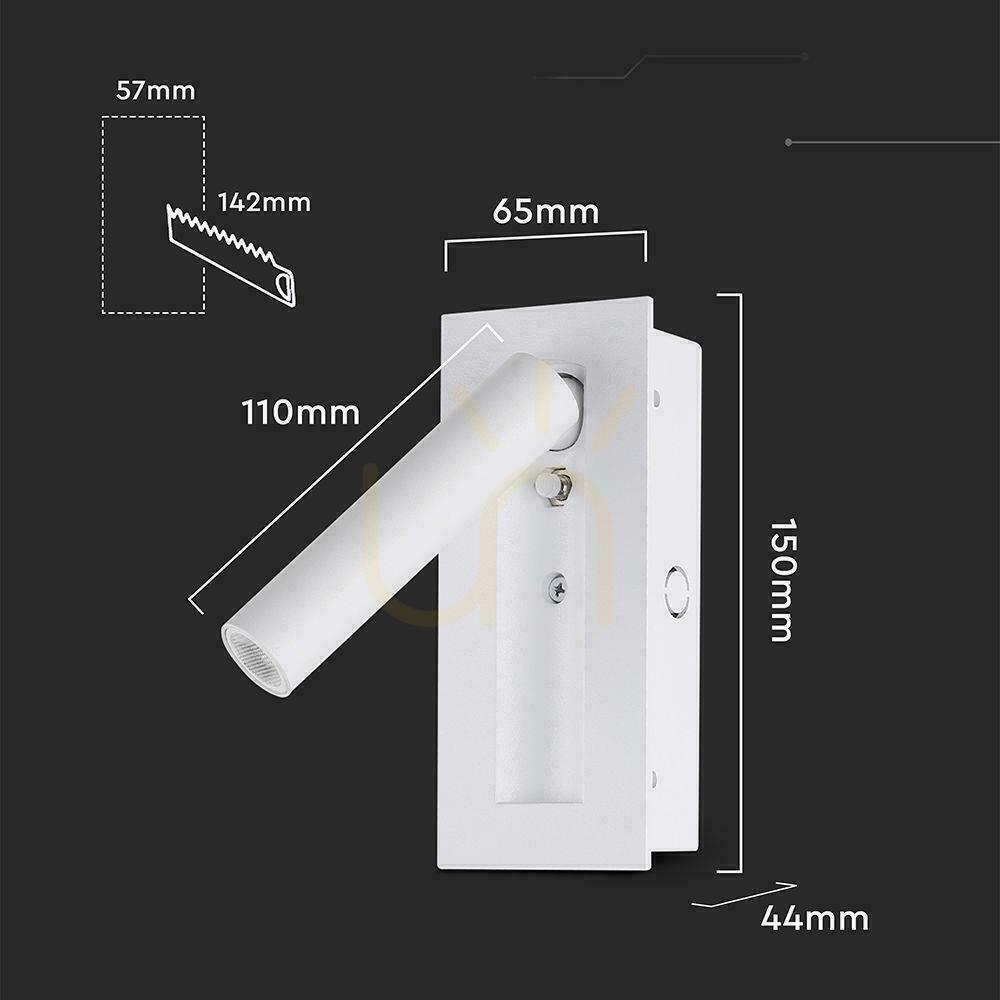 Kijelző LED-es lámpatest V-TAC 2W COB CREE fali lámpa fehér hotel ágykapcsoló VT-88061-W 3000K 76lm LED-es lámpatest V-TAC 2W COB CREE fali lámpa fehér hotel ágykapcsoló VT-88061-W 3000K 76lm