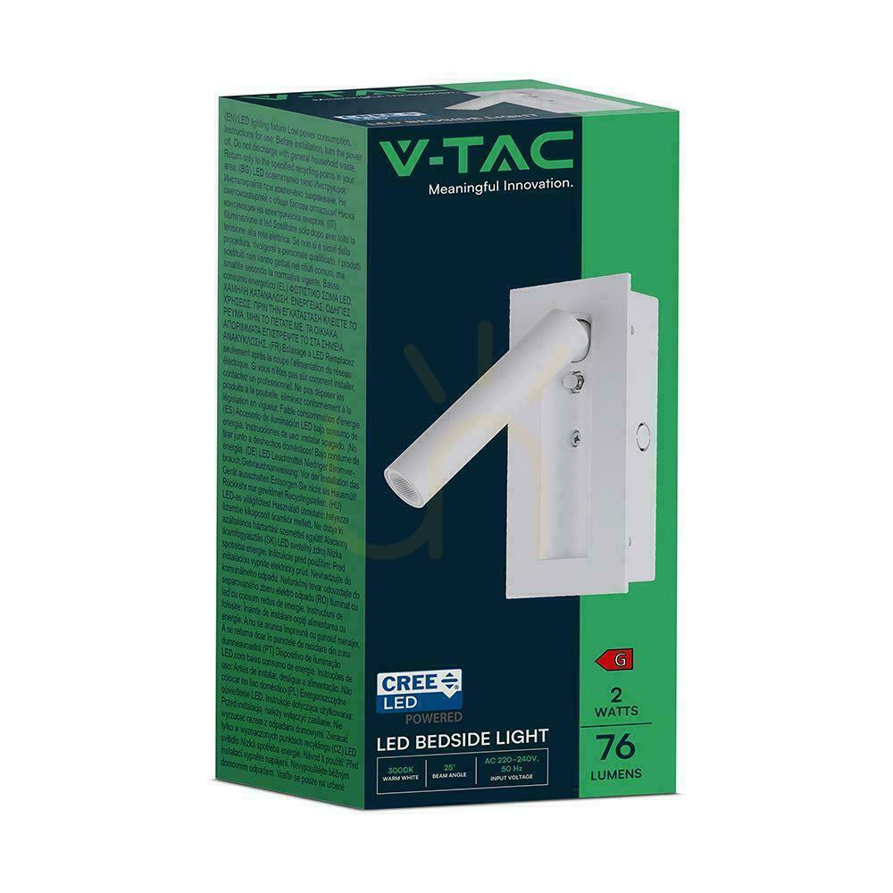 Előadás LED-es lámpatest V-TAC 2W COB CREE fali lámpa fehér hotel ágykapcsoló VT-88061-W 3000K 76lm LED-es lámpatest V-TAC 2W COB CREE fali lámpa fehér hotel ágykapcsoló VT-88061-W 3000K 76lm