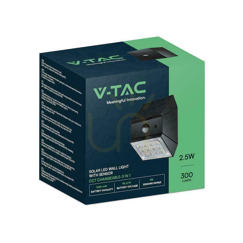 Előadás V-TAC 2.5W CCT napelemes fali fali lámpa mozgásérzékelő fekete VT-11025CCT-B 3000K-4000K-6000K 300lm V-TAC 2.5W CCT napelemes fali fali lámpa mozgásérzékelő fekete VT-11025CCT-B 3000K-4000K-6000K 300lm