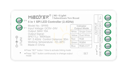 Jelölje be MiBoxer CONTROLLER 5-24V 10A RF SPI 5 az 1-ben RF SPI 5-24V