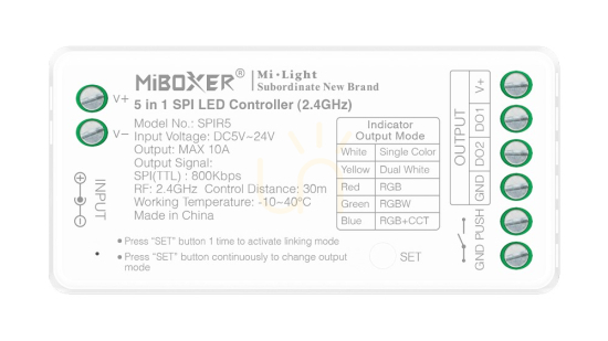 MiBoxer CONTROLLER 5-24V 10A RF SPI 5 az 1-ben RF SPI 5-24V
