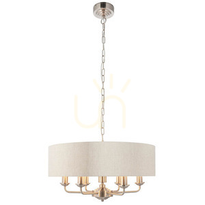 Függőlámpa Endon Highclere bézs 6 égős E14 szövet 55 cm small 2