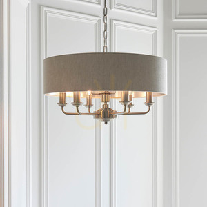 Függőlámpa Endon Highclere bézs 6 égős E14 szövet 55 cm small 3