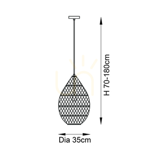 Függőlámpa Endon fekete rattan acél E27 35 cm dimmelhető small 1