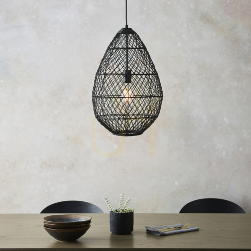 Jelölje be Függőlámpa Endon fekete rattan acél E27 35 cm dimmelhető