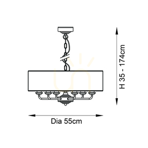 Endon Highclere 98933 hatégős függeszték antikolt sárgaréz vintage white búrák Ø55 cm 35-174 cm small 2