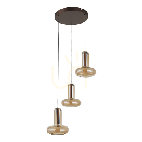 Jelölje be Italux LED függőlámpa 3 pontos réz borostyán üveg PND-24011-3-COPP
