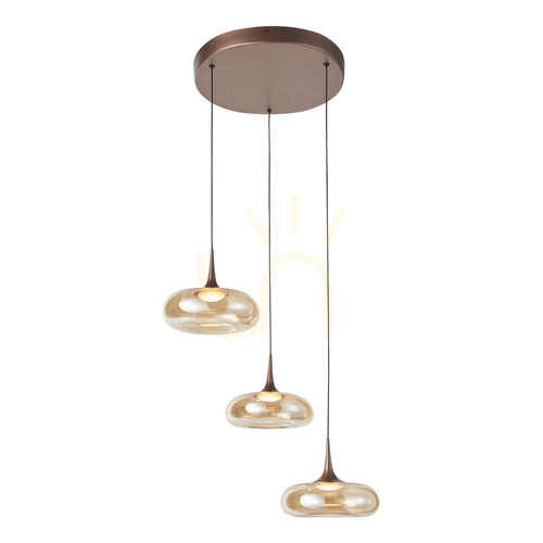 Jelölje be Italux LED függőlámpa 3 pontos réz borostyán üveg PND-24028-3A-COPP
