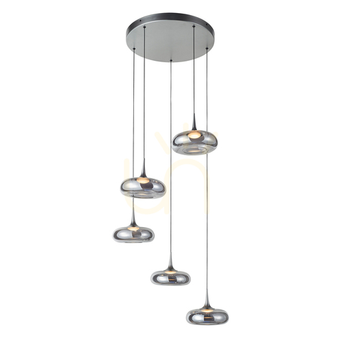 Jelölje be Italux Tenele LED függőlámpa 5 pontos ezüst füstüveg 62 cm PND-24028-5A-SILV
