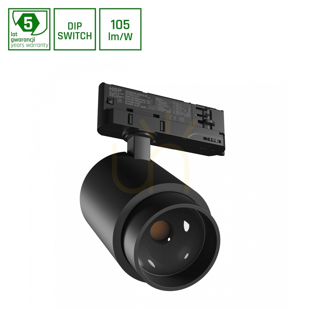 PAVA POINT strömskenestrålkastare för strömskena 3 F 6 20W 230V NW 8 45 St IP20 Ra90 82 X160 X222mm Svart 5 års garanti.