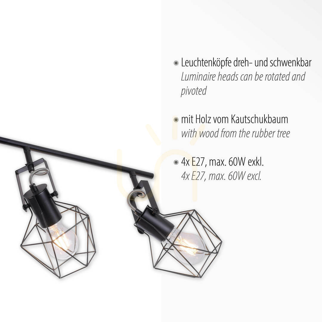Kijelző Plafond JARO 15674-78 Fekete 4xE27 Plafond JARO 15674-78 Fekete 4xE27