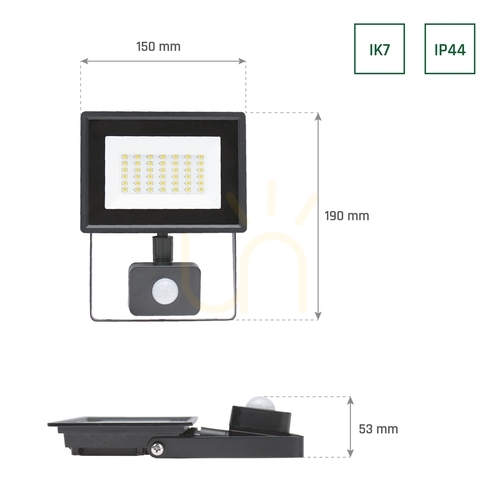 Jelölje be LED reflektor Noctis Lux 3 30W NW 230V IP44 150x190x53mm fekete Pir mozgásérzékelő