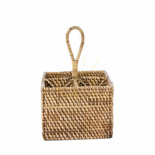 Jelölje be Rattan evőeszköz caddy, barna, 18x18x28 cm