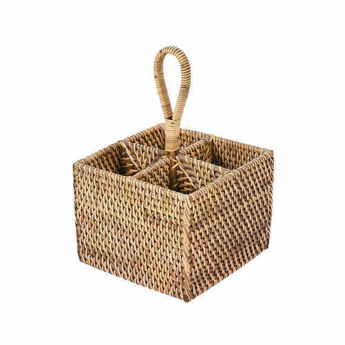 Jelölje be Rattan evőeszköz caddy, barna, 18x18x28 cm