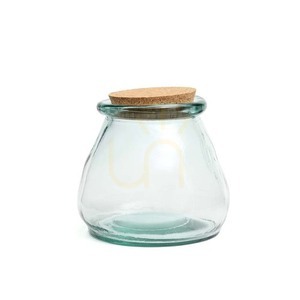 Belly Glass Pot L konyhai tárolóüveg kék 15 cm újrahasznosított üveg parafa fedéllel BAZAR BIZAR small 2