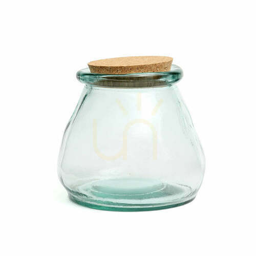 Jelölje be Belly Glass Pot L konyhai tárolóüveg kék 15 cm újrahasznosított üveg parafa fedéllel BAZAR BIZAR