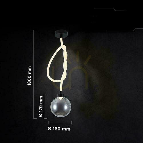 Jelölje be V-TAC LED függesztett lámpatest 20W füstölt gömb fi 18cm kötött kábel VT-84038 3000K 1900lm