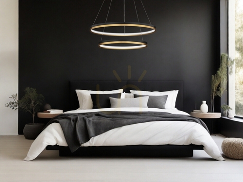 Jelölje be BANE Luces Exclusivas LED függőlámpa, fekete-arany, 2 gyűrű Ø80 cm LE43226