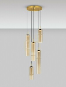 SARTANO LE45168 függőlámpa, 5 búra, konyakszínű üveg, arany, Ø 34 cm — Luces Exclusivas small 1
