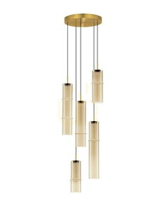 SARTANO LE45168 függőlámpa, 5 búra, konyakszínű üveg, arany, Ø 34 cm — Luces Exclusivas small 0