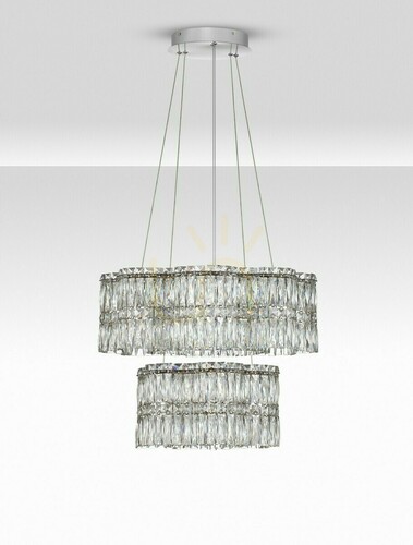 Jelölje be ARIZA kétszintes függeszték, kristály és acél, LED 56 W 3500K 4119 lm, 60 cm, TRIAC-szabályozható, Luces Exclusivas LE45852