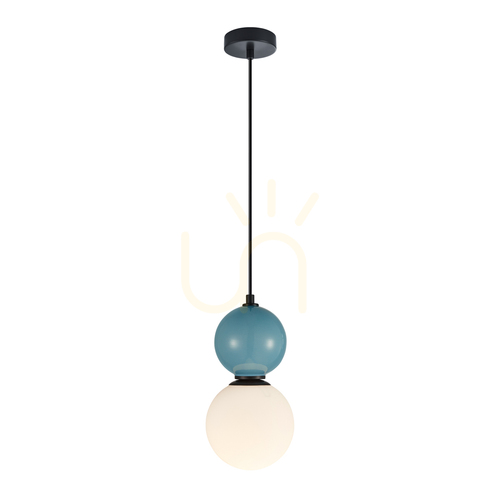 Jelölje be Italux függőlámpa fekete üveg E27 15 cm PND-36603-1S-BK-BLU