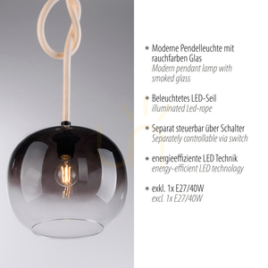 LUMA 2410-18 függőlámpa világító LED-kötéllel, fekete, E27 small 3