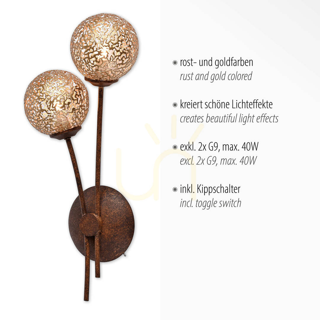 Kijelző Fali lámpa GRETA 9032-48 Rozsdás 2xG9 Fali lámpa GRETA 9032-48 Rozsdás 2xG9