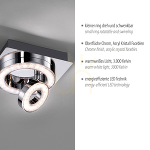 TIM Plafond 14520-17 króm 2xLED small 3